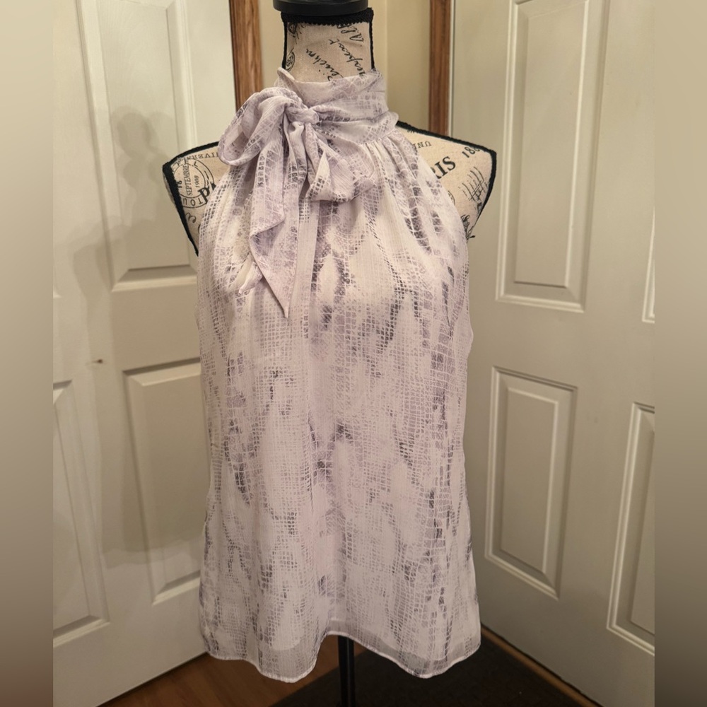 White House Black Market purple and white snake skin halter top - removable bow - Picture 2 of 14